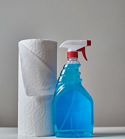 Spray cleaner and paper towels